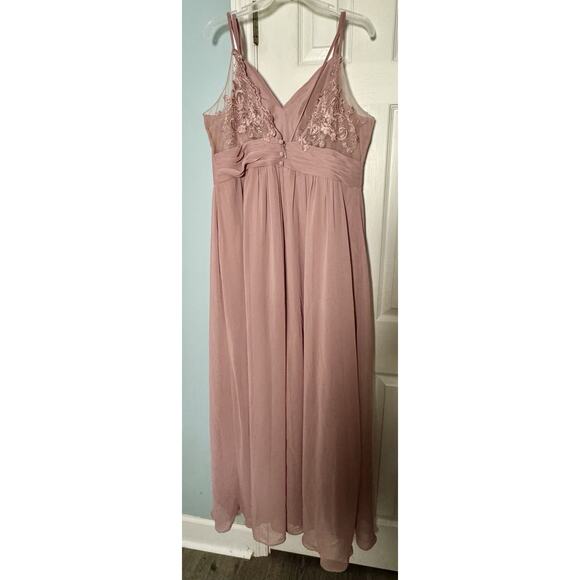 Azazie Dusty Rose, Mauve, Evening Gown, Pleated, Lace, Built In Cups, Size A12 - Picture 4 of 9